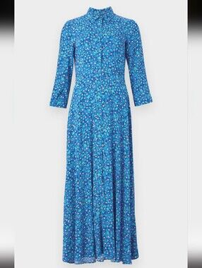 Y.A.S Blue Floral Maxi Dress Button Front Collared Size XS Cottagecore| Occasion
